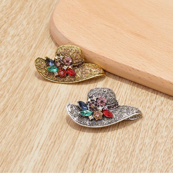 Vintage Antique Gold Creative Crystals Hat Brooch - Picture 6 of 6